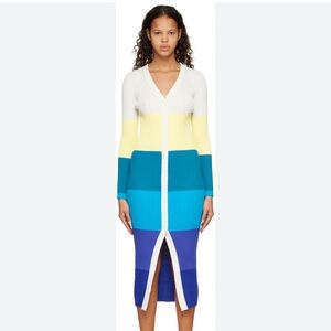 STAUD NEW with tags  White and Yellow Long Sleeve Dress pacific blue